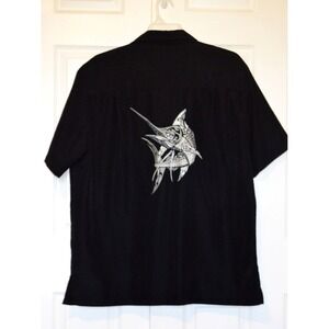 Black Tip Marlin Gone Fishing Men's XL Hawaiian Shirt Short Sleeves Button Front